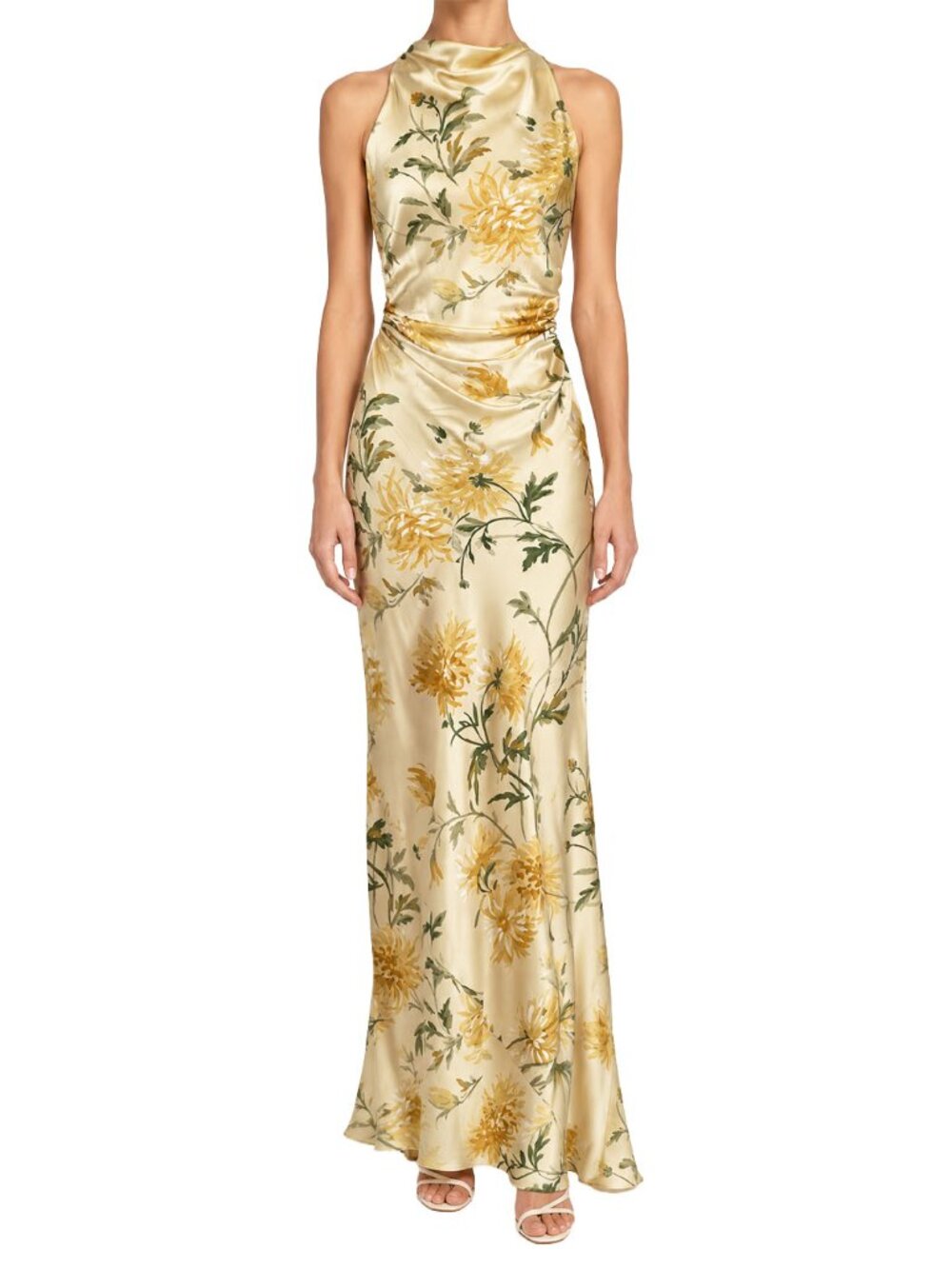 Reformation Anaiis Silk Maxi Dress Halter Honeyglow Yellow Floral 2